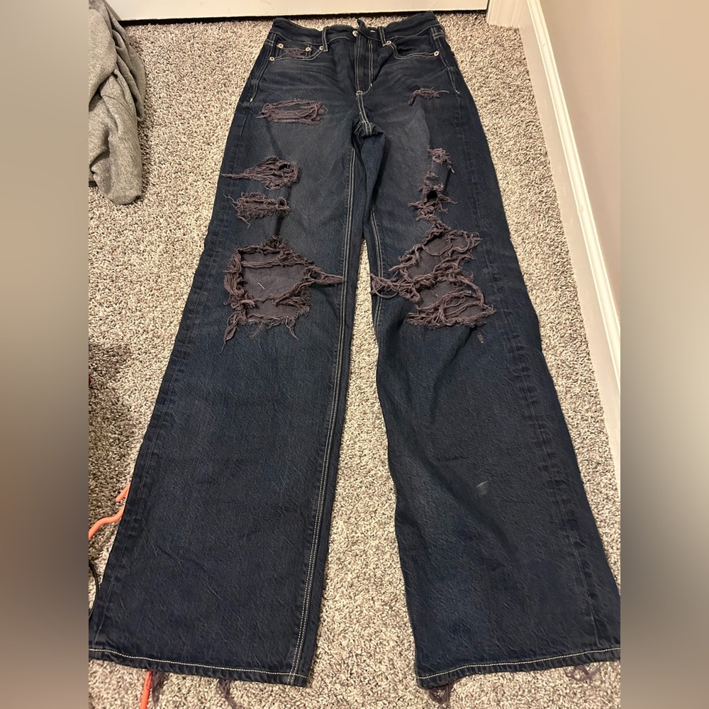 american eagle super hi-rise baggy wide leg size 0 long